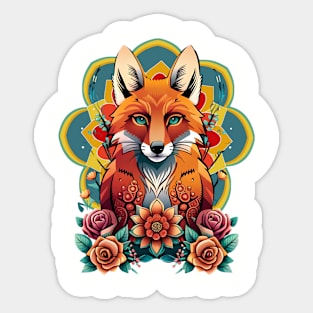 Fox and flowers tattoo style 12 Sticker